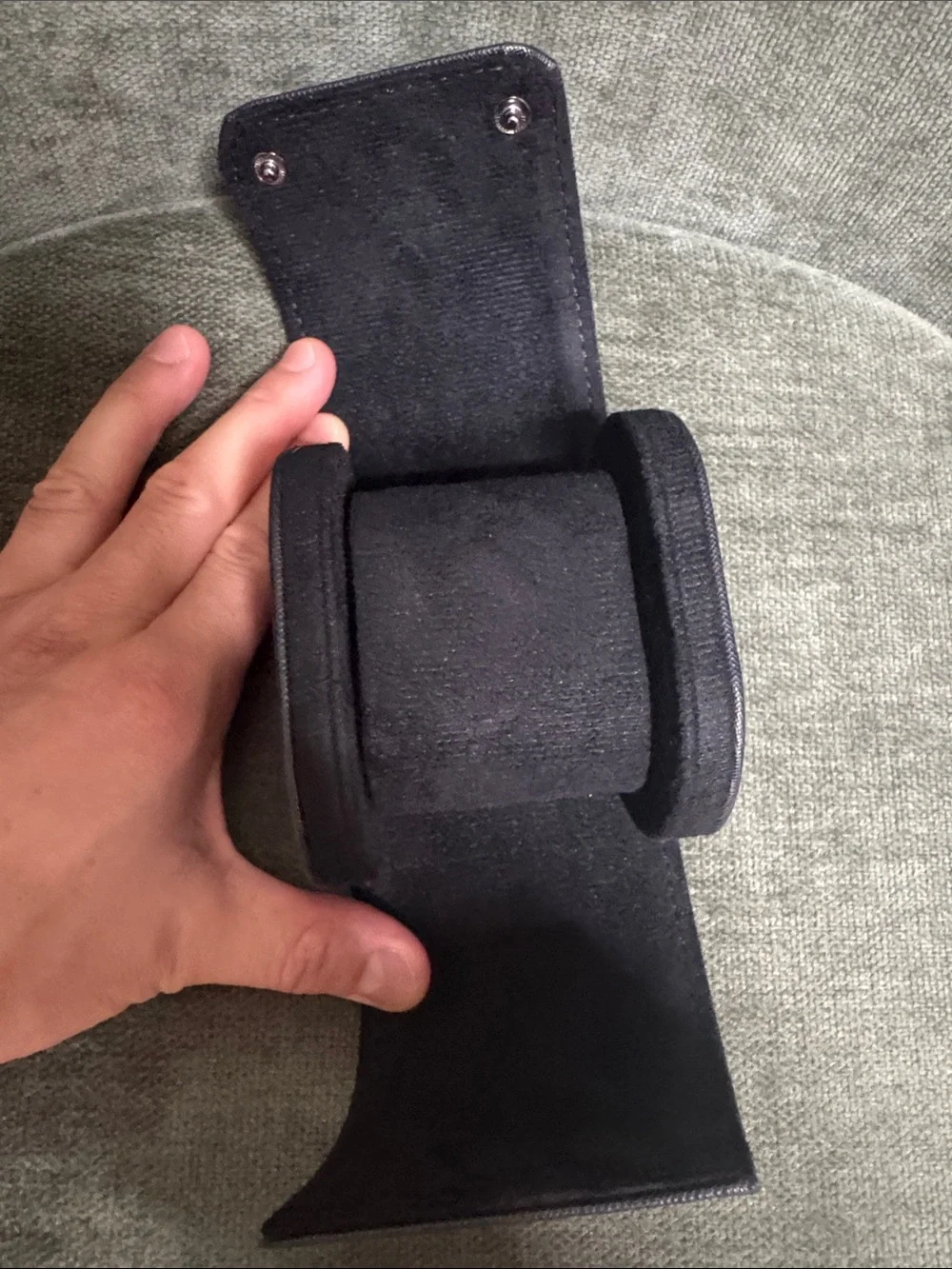 Men's Black Leather Travel Watch Case - Single